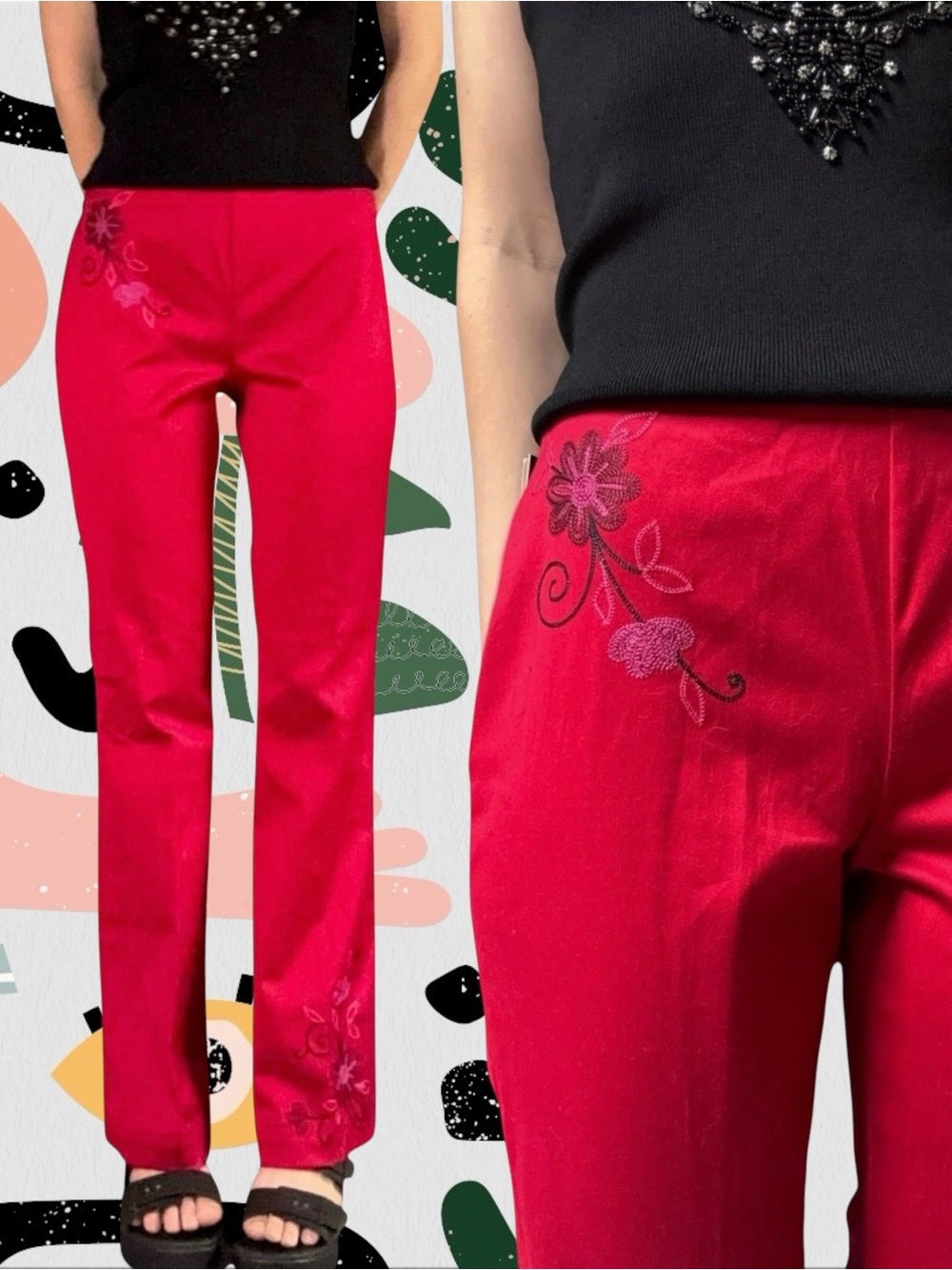 NWT✨| INC | Y2K Cherry Red Floral Embroidery Dress Pants